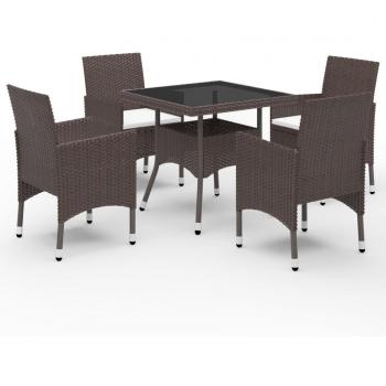 Set de Muebles de Jardín 5 Piezas Ratán Sintético y Vidrio Marrón