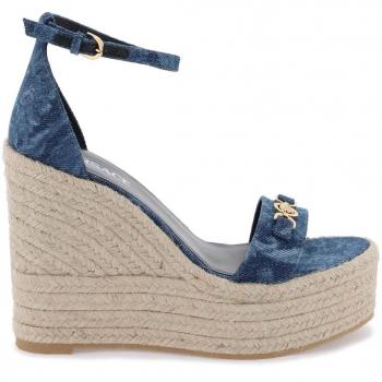 Versace Barocco Denim Wedge Sandals - Size 40 - Blue