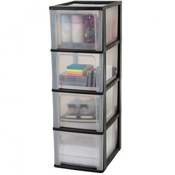 Iris Ohyama, Torre de Almacenamiento, Organizador, 4 Cajones de 13 L, Tamaño A4, Cajones Transparentes, Oficina, Sala de Estar - Organizer Chest Och-2400 - Negro