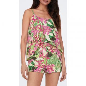 Top de tirantes estampado tropical con botones y detalle de encaje