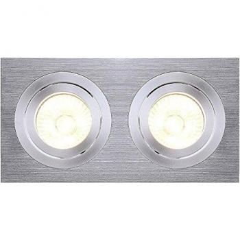 Downlight Empotrable Rectangular SLV New Tria II GU10, Aluminio Cepillado, Doble Foco, Máx. 2x50W, Incluye Clipfedern