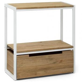 Consola Industrial iCub Derby 32x70x75cm con Estante y Cajón Inferior en Madera de Pino Maciza Blanco Acabado Vintage