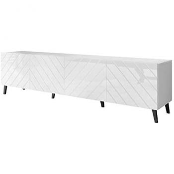 Mueble TV Charlotte 145, Blanco Brillante, 4 Puertas, 200x52x42cm