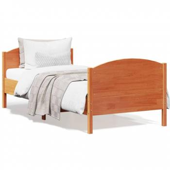 Cama sin colchón Cera marrón 75x190 cm en madera de pino con cabecero