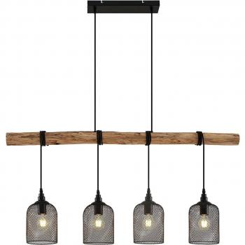 Lámpara colgante Elrond de Lindby, tradicional, 4 luces, color marrón, hecha de madera, tipo de casquillo E27, diseñada para salón y comedor