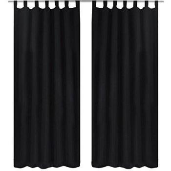 vidaXL 2X Cortinas Micro-Satinadas con Trabillas Negras Separador 140x225 cm