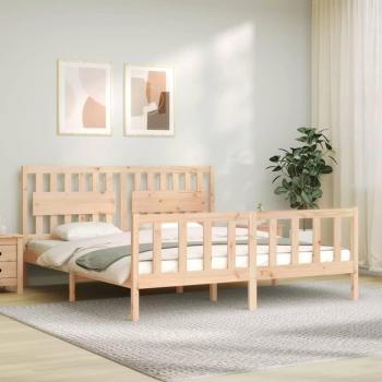Cama de matrimonio Super King Size con cabecero de madera maciza Blindpiece Vidaxl Marrón