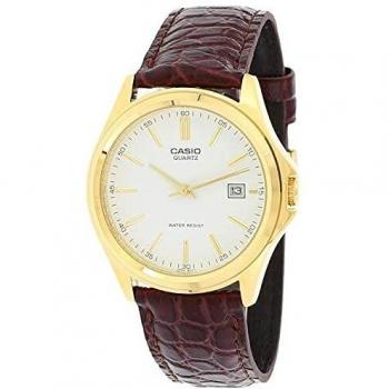 Casio Men`s Wrist Watch, Brown Leather Quartz Watch with White Analogue Display MTP-1183Q-7A