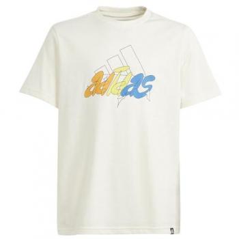 Camiseta de manga corta Adidas Graphic Illustrated para niños, color crema y multicolor, talla 11-12 años