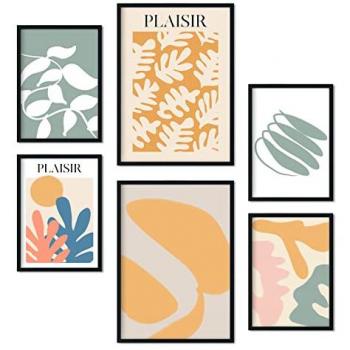 Set de 6 Posters de Vegetación con Estética Collage para Decoración de Interiores - Tamaños A3 y A4 con Marco Negro