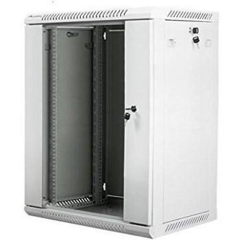 Armario Rack Pared 19 15U 600x450mm Gris con Puerta de Cristal (Flat Pack)
