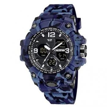 Reloj Calypso X-trem K5855/2 Azul Hombre - Reloj analógico-digital, camuflaje azul y negro, 56mm, correa de caucho azul