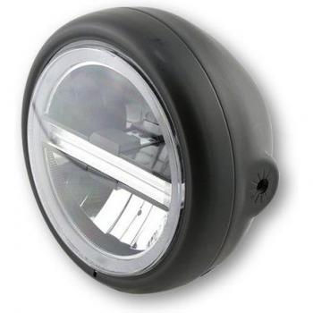 Faro LED 5 3/4 pulgadas Highsider Pecos Typ 6 con TFL, negro mate, fijación lateral