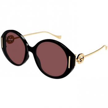 Gucci Women's Round Oversized Sunglasses GG1202S 001 with GG Logo, Black, Size: 57 MM