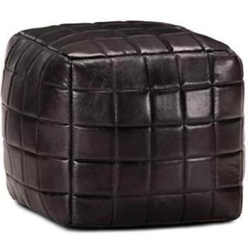 vidaXL Puf Cuero Auténtico de Cabra Asientos Sillones Sofás Salón Comedor Sala de Estar Decoración Interiores Casa Hogar Sillas 40x40x40 cm Negro