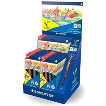 Staedtler Noris Colour 185 - Lápices de Colores Ecológicos Wopex con Expositor, Incluye 20 Cajas de 12 Colores y 5 Cajas de 24 Colores, Diseño Hexagonal