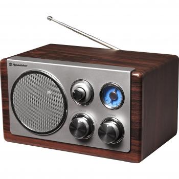 Roadstar HRA1245NWD Radio Portátil Vintage FM Analógica, Altavoz de 1 Vía 16W, Retro Compacta con Iluminación LED y Conector Aux In, Madera