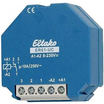 Eltako ER61-UC Switching Relay - Installation relay, 8...230VAC/DC, 1 changeover contact, nominal voltage: 230 V, maximum switching current: 10 A