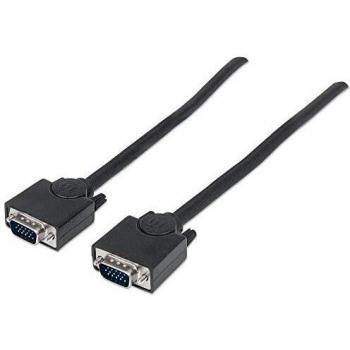 Manhattan SVGA 1.8m Black VGA Monitor Cable, Male to Male HD15, Fully Shielded with Lifetime Warranty