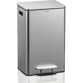 ANVAVA Cubo de Basura Rectangular con Pedal de Acero Inoxidable de 30 Litros con Tapa de Cierre Suave, a Prueba de Huellas Dactilares, Cubo Interior Extraíble para Baño, Cocina y Oficina