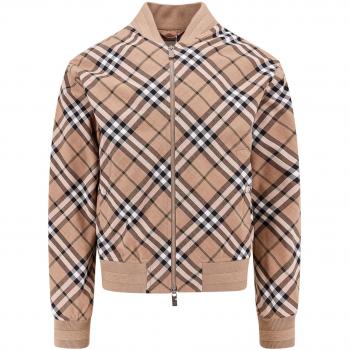 Burberry Men's Beige Checked Wool Bomber Jacket - Size S