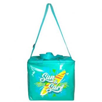 Nevera Térmica de Playa Grande Plegable Turquesa 17L - Doble Asa Impermeable y Reutilizable