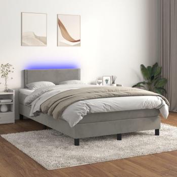 Colchón cama de muelles y LED gris claro 120x200 cm terciopelo