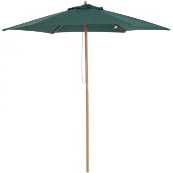Sombrilla Outsunny de Madera Ø250x230cm para Exterior con 6 Varillas y Sistema de Cuerda (Verde)