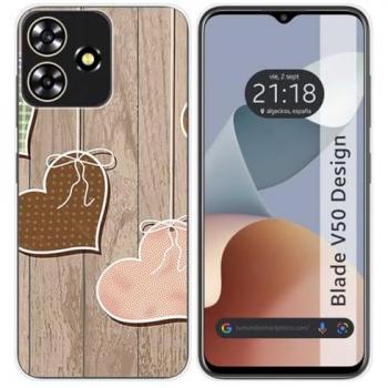Funda de Silicona para Zte Blade V50 Design 4G con Diseño de Corazones y Madera
