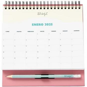 Calendario de Sobremesa Mr. Wonderful 2025 con Bolsillo y Bloc de Notas Adhesivas para Disfrutar de tus Momentos Felices - 21x19x3 Cms