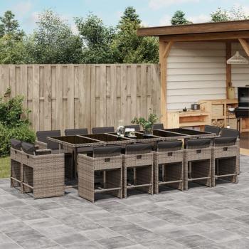15-Piece Grey Poly Rattan Garden Dining Set with Cushions
