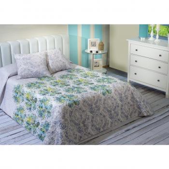 Algodón Blanco Javea - Colcha bouti estampada, para cama de 135 cm, 235 x 270 cm, 2 fundas de cojín, 60 x 60 cm, color azul