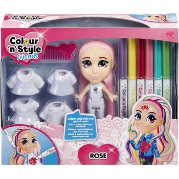 GOLIATH Colour 'N' Style Deluxe - Rose Muñeca para Colorear y Personalizar con Conjuntos Intercambiables, 6 Rotuladores Lavables y Pegatinas, Set de Manualidades 920764