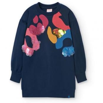 Vestido de Punto Elástico para Niña con Estampado Frontal y Cuello Redondo - Boboli - Manga Larga - Print Animal - Tallas de 4 a 12 años
