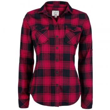 Brandit Amy Flannel Checkshirt for Women - Black/Red - S to 5XL