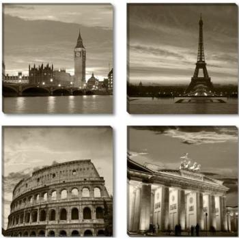 Cuadro en Lienzo 4x30 x 30 cm Nr. 6604 las ciudades de Londres Paris Roma Berlin enmarcado y listo para colgar, calidad de la marca Visario