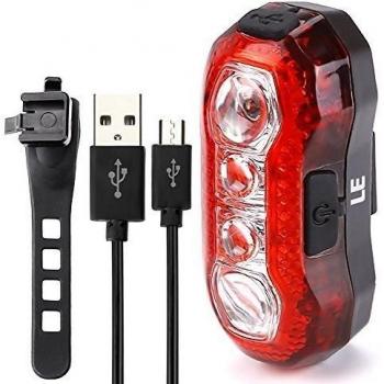 LE Luz trasera para bicicletas USB recargable 3W, resistencia al agua, 4 LEDs, 5 modos de iluminación, cable USB incluido, adaptable a cualquier tipo de bicicleta, cascos o mochilas, seguridad y advertencia