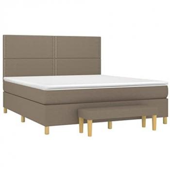 Cama box spring con colchón viscoelástico de espuma, protector, muelles ensacados, adaptable, acolchado reversible, tela gris taupe 160x200 cm