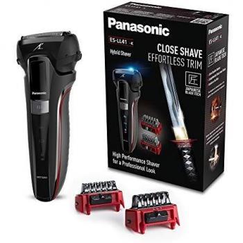 Panasonic ES-LL41-K503 Afeitadora, Recortadora y Perfilador Todo en Uno, Wet&Dry, 3 Cuchillas, Accesorio TRIMMER, Modo Turbo, Indicadores LED, Motor Lineal 13.000 Oscilaciones, Color Negro y Rojo