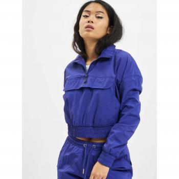 Urban Classics Women's Cropped Crinkle Nylon Pullover Jacket in Blue Indigo