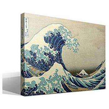 Cuadro de Arte La Gran Ola de Kanagawa de Katsushika Hokusai en Lienzo de Algodón 100% con Impresión Giclée de Alta Resolución y Bastidor de Madera de Abeto Alistonado