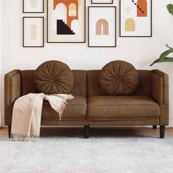 Brown Faux Suede Leather 2-Seater Sofa with Cushions