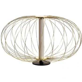 Lámpara de Mesa LED Mizar en Metal Oro con Maple Blanco, dimensiones 50cm x 50cm x 29cm