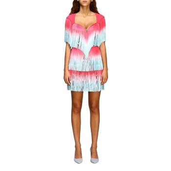 Elisabetta Franchi Pink Elasticized Dress with Fringes - IT40|S, Party Dresses, female, Multicolor