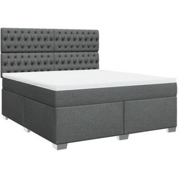 Cama box spring con colchón tela gris oscuro 180x200 cm