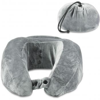 Navaris almohada de viaje con bolso integrado - almohada cervical de espuma viscoelástica - cojín de descanso para cuello - pillow en gris claro