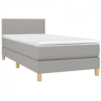 Cama box spring con colchón tela y LED gris claro 90x190 cm