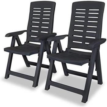 vidaXL 2X Reclining Garden Chairs 60x61x108cm Plastic Anthracite Foldable Seat