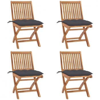 Sillas de jardín plegables 4 uds madera maciza teca con cojines