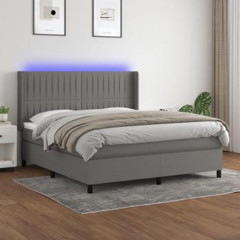 Colchón box spring suave con luces LED en tela gris oscuro 180x200 cm